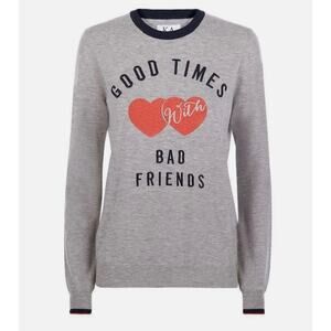 ZOE KARSSEN GOOD TIMES BAD FRIENDS SWEATER EMBROIDERED Wool Cashmere XS $224